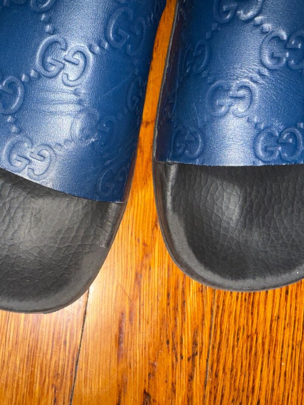 Gucci Leather Slides Women's Size: 9 Guccissimia Navy Blue - Picture 5 of 12